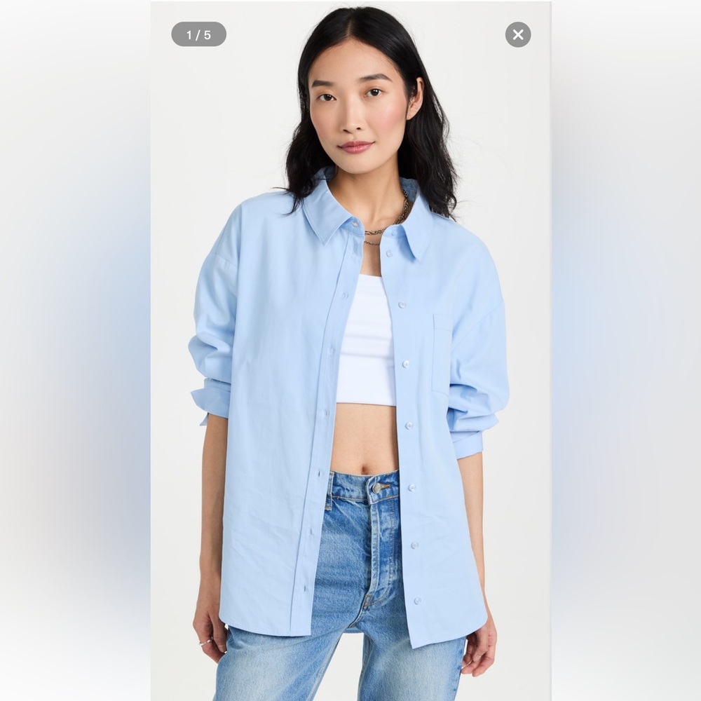 Anine Bing Mika Shirt - Blue (size S), as seen on Meghan Markle